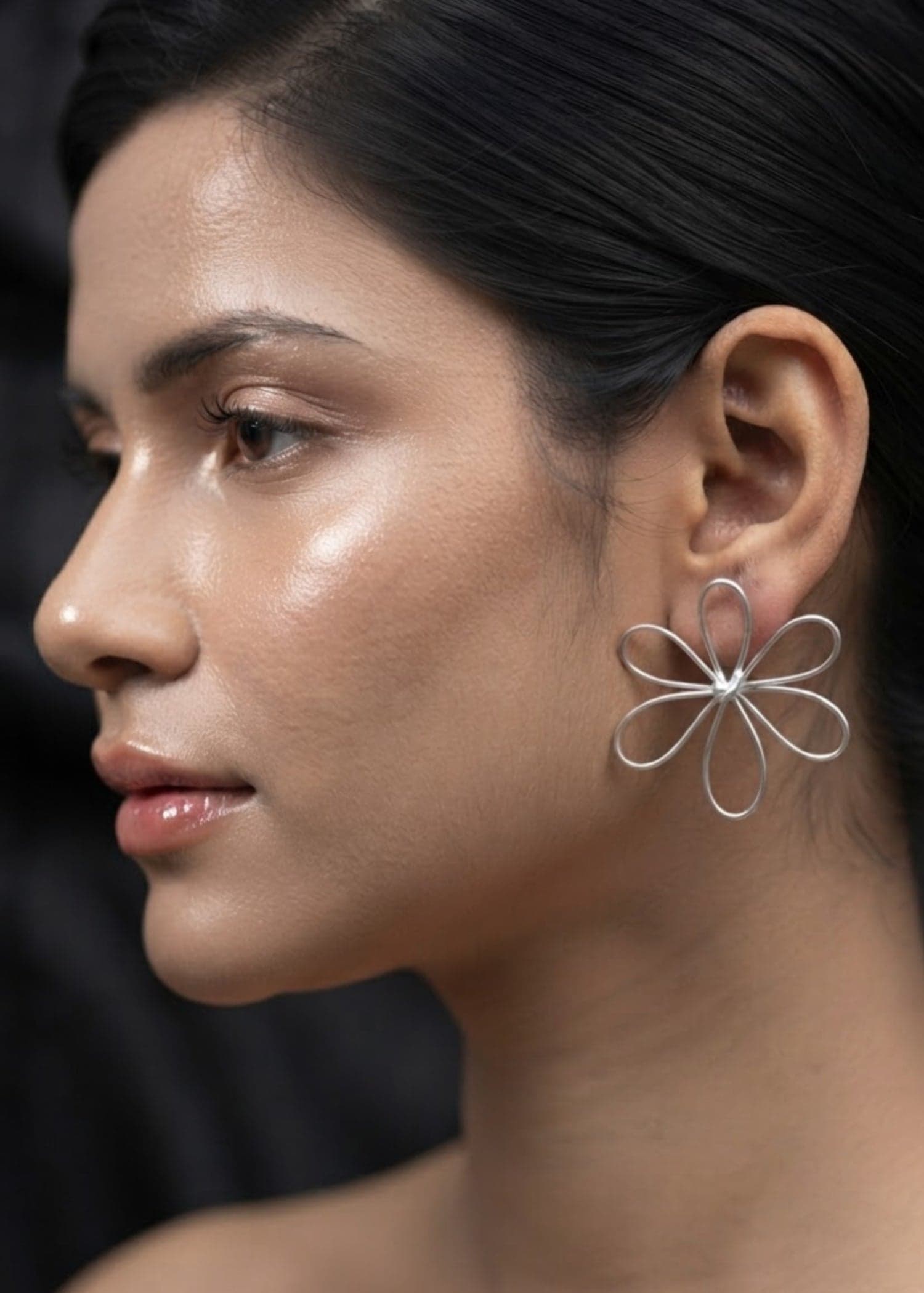 Handmade Silver Wire Flower Lightweight Trendy studs