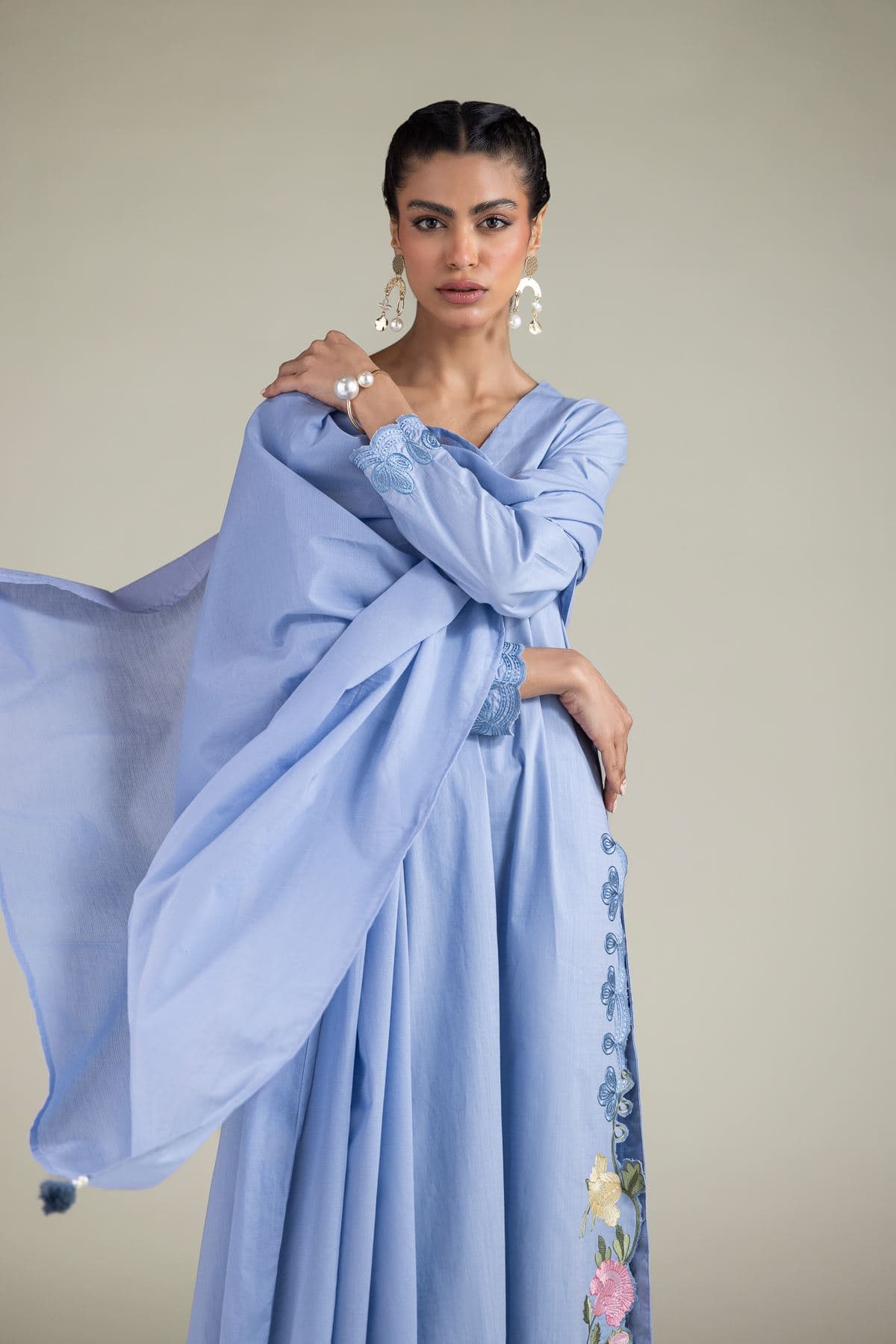 Embroidered Textured Cotton Solid Dupatta - 1-26-108-A-F-VG