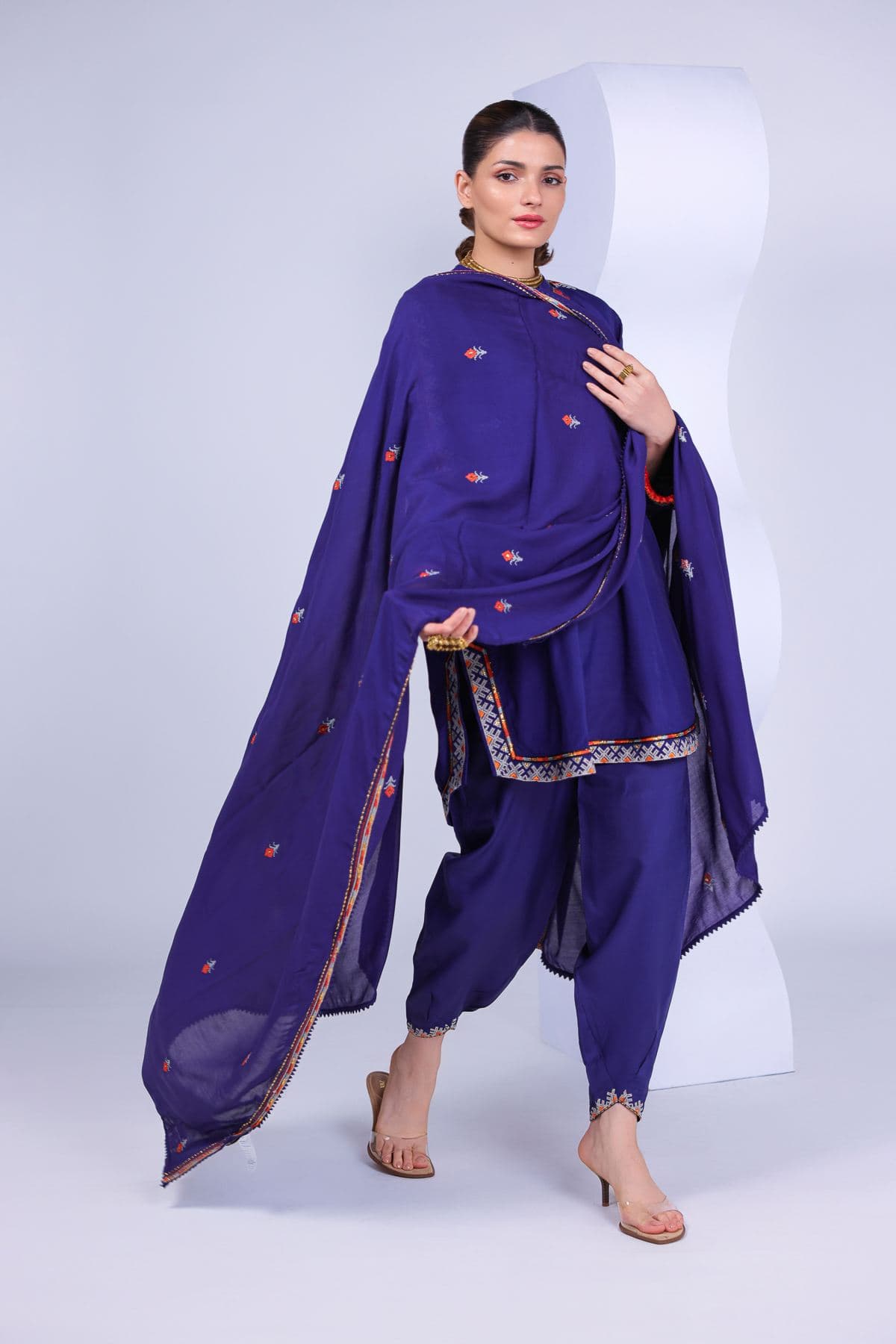 Embroidered Russian Raw Silk Shalwar - SB25043A-VG