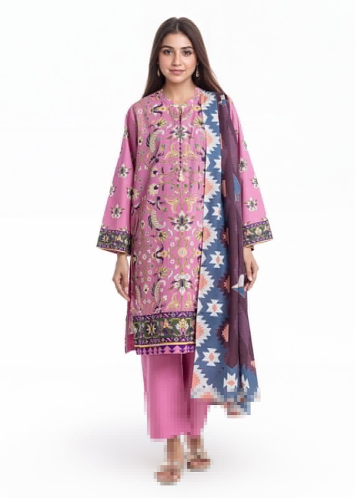 Pink ready to wear suit with an ikat print dupatta